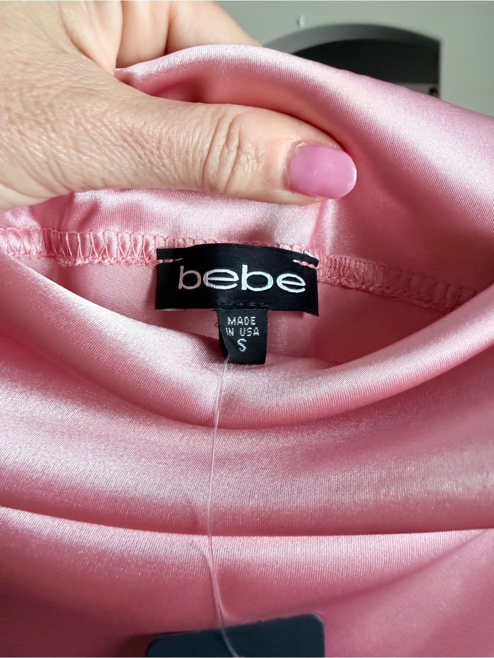 bebe Pink Satin Cold-Shoulder Slip Midi Dress - Picture 3 of 6